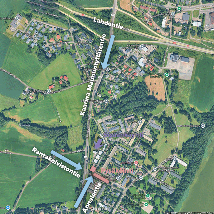 Ajo-ohje: Lahdentie, Birgitta Maununtyttärentie, Rantakoivistontie, Annalantie 1 (Google Maps, satelliittikartta)